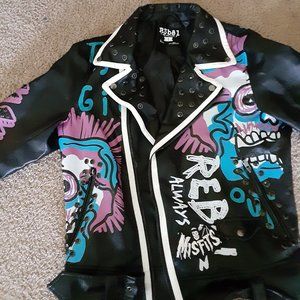 men's punk faux imitation leather Rebel jacket size small 38